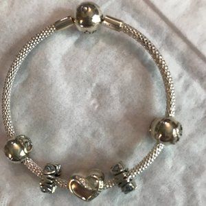 Pandora Sterling Silver Flexible Bracelet with Charms